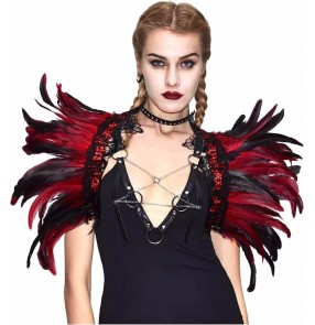 Singers jazz dance Multi-colored feather shawl for women girls  lace sexy backless exaggerated gothic feather catwalk cape shrug 